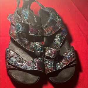 Spring Step Black Multi-Colored Textured Strappy Sandals